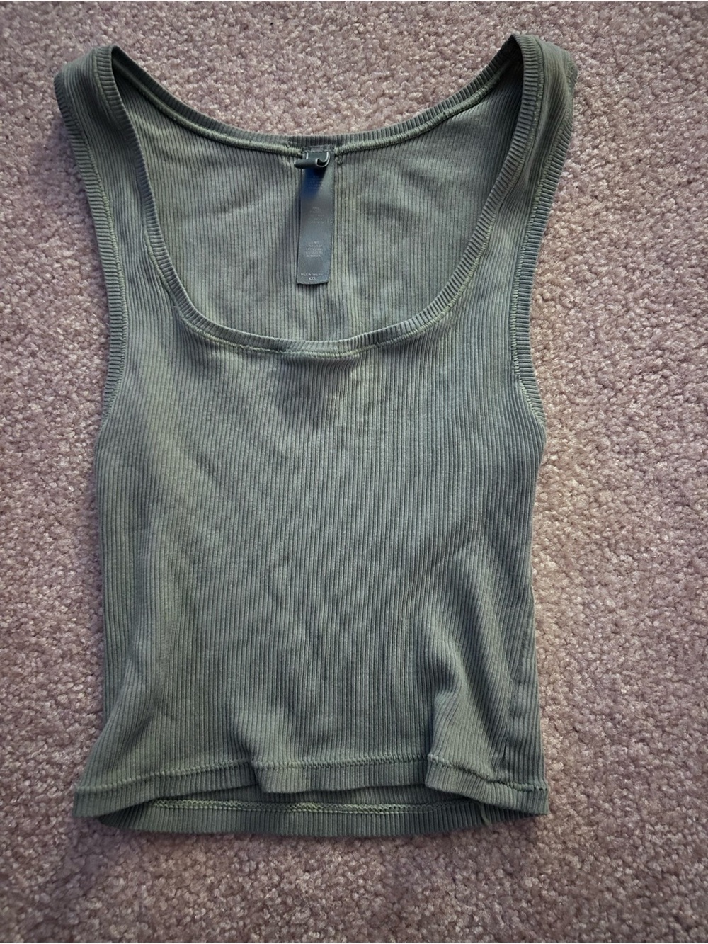 Skims Ribbed Scoop Neck Tank Top - Olive Green